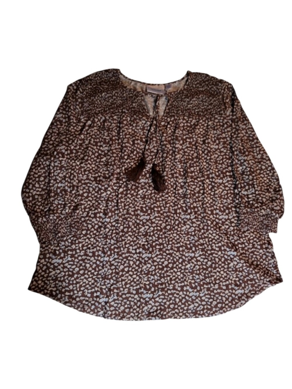 National blouse PXL brown blue keyhole ties tassels bohemian fairy grunge rodeo